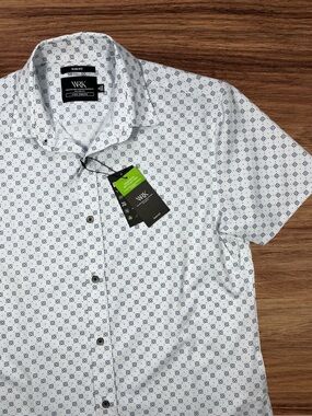 WRK Men’s 4-Way Stretch S/S Casual Button Down Shirt. Slim Fit - Medium